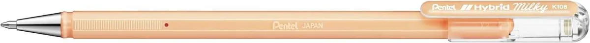 Pentel Hybrid Milky Boligrafo De Bola - Punta Fina 0.8Mm - Trazo 0.4Mm - Tinta De Gel Opaca - Color Naranja Pastel