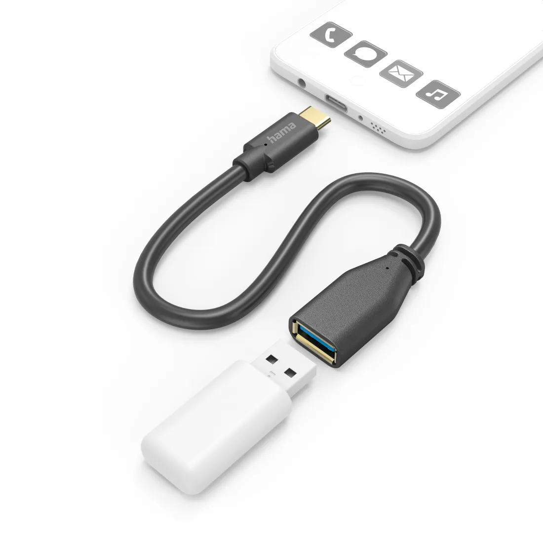 Hama Adaptador USB-C a USB-A Hembra 15cm - Función OTG - Color Negro