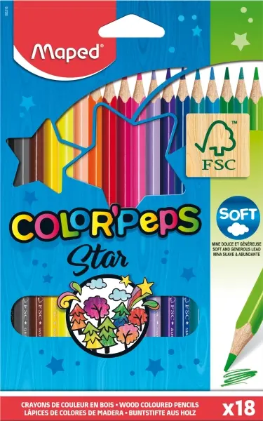 Maped Color'Peps Star Pack 18 Lápices de Colores Triangulares Mina Suave FSC