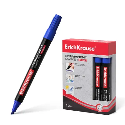 ErichKrause Marcador Permanente P-300 Punta Biselada Azul Resistente al Agua y UV