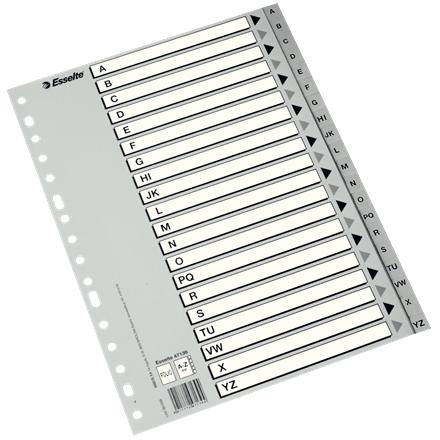 Esselte Abecedario Separador Multitaladro Polipropileno Folio Gris Con Carátula Índice Cartón Blanco / Negro