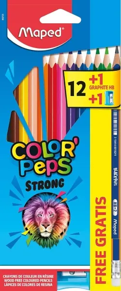 Maped Color'Peps Strong Pack de 12 Lápices Triangulares + 1 Lápiz de Grafito + Sacapuntas
