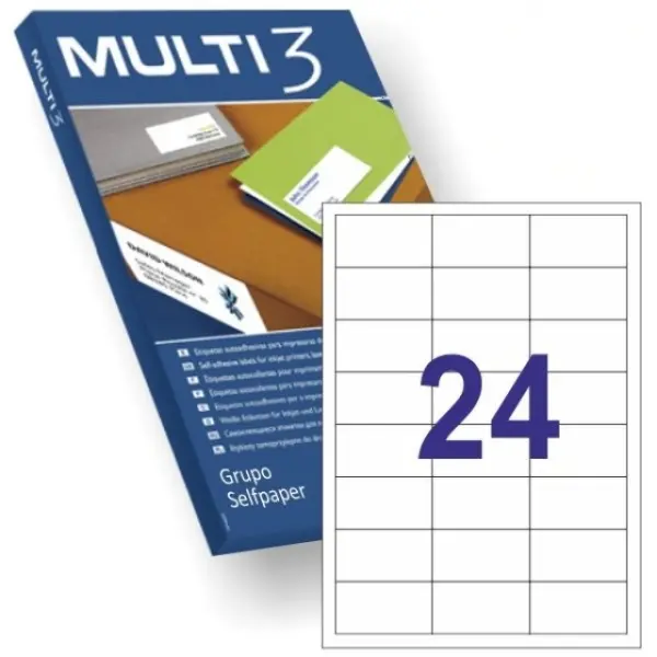 Multi-3 Etiquetas Adhesivas 64,6X33,8mm Inkjet/Láser Blancas 24X100H