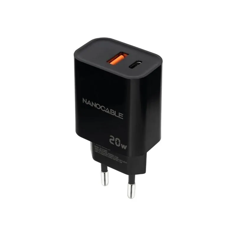 Nanocable Cargador Usb-C/Pd+Usb-A/Qc 20W Negro