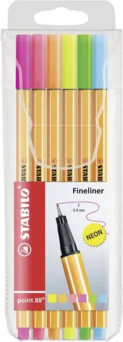 Stabilo Point 88 Pack de 6 Rotuladores Punta Fina 0.4 mm Tinta Agua Colores Neon
