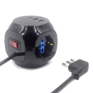 Ewent Regleta Cubo 6 Tomas Sobremesa Schuko, 2x USB-A, 1x USB-C, 1.5m, Negro