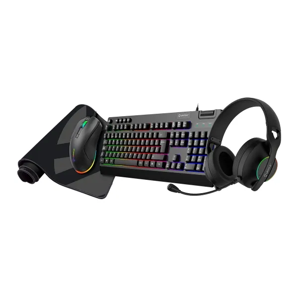 Unykach Pack Gaming Nova 4In1 Usb Teclado Multimedia + Raton 7200Dpi + Auriculares Con Microfono + Alfombrilla Xl - Teclado Portugués - Color Negro