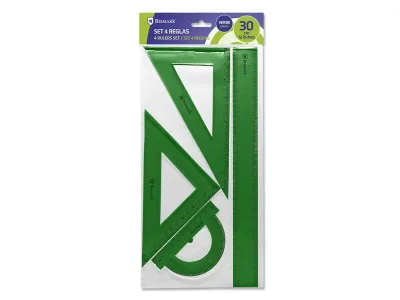 Bismark Pack de 4 Reglas de Alta Calidad - 30cm, 14cm, 20cm y 13cm - Color Verde