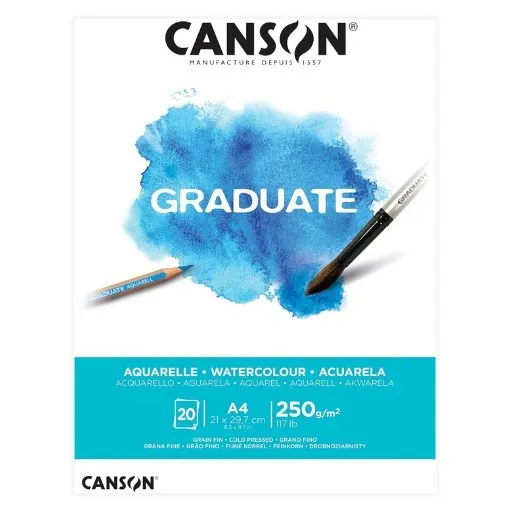 Canson Graduate Bloc Acuarela Encolado 20 Hojas A4 250g Grano Fino Blanco