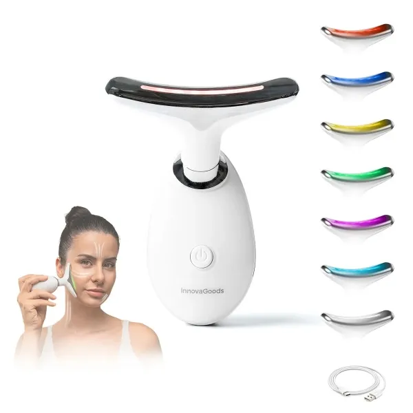 InnovaGoods Selora Masajeador Facial Eléctrico Reafirmante - 60min Autonomía, Luz LED, Recargable, Color Blanco