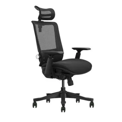 Cromad Senior Se1100 Silla De Oficina - Altura Y Profundidad De Asiento Ajustable - Reposacabezas, Reposabrazos 3D Y Soporte Lumbar Ajustables - Ruedas De Nailon 360º - Color Negro