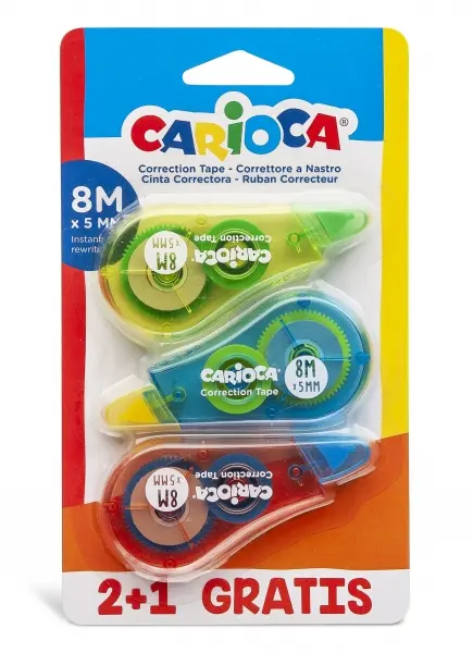 Carioca Pack Corrector De Cinta 2+1 - Cubriente - Se Puede Volver A Escribir Enseguida - Ideal Para Cualquier Tipo De Papel - Color Varios