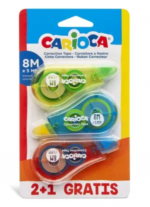 Carioca Pack Corrector de Cinta 2+1 Cubriente Reescribible Varios Colores