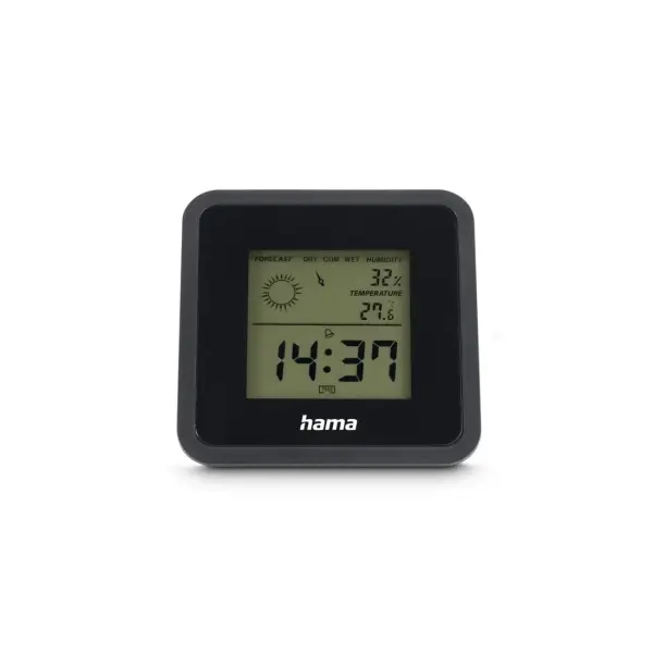 Hama Borneo Medidor de Temperatura y Humedad Interior con Pantalla Digital y Reloj - 8x1.2x8cm - Negro
