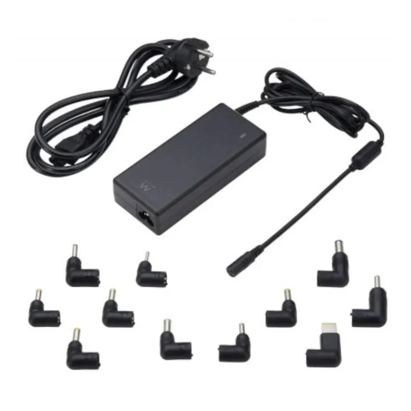 Ewent Cargador Universal para Portátil 90W con 11 Clavijas Intercambiables, Automático y Gestión Inteligente de Corriente, Negro