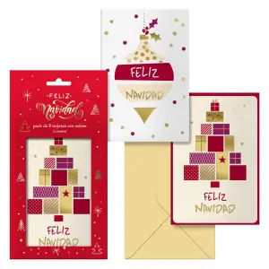 Dohe Glytter Pack de 8 Tarjetas de Felicitación Navideña con Sobre - 12,2x23,5cm
