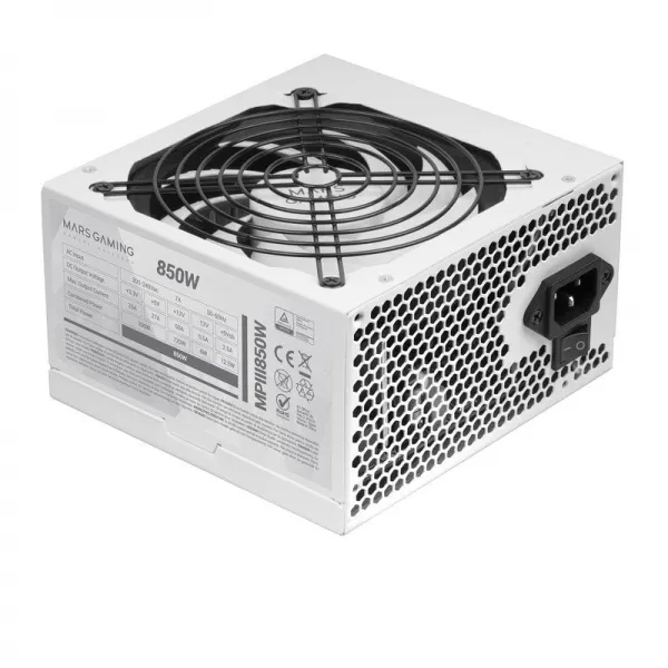 Mars Gaming Fuente De Alimentación MPIII 850W 85% Eficiencia PFC Activo Vent 12x12 14dB White