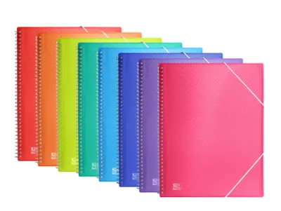 Oxford Carpeta A4 Con 20 Fundas Cristal Espiral Y Gomas Colores Surtidos