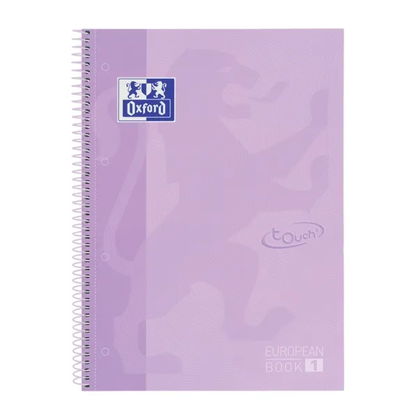 Oxford School Touch Europeanbook 1 Cuaderno A4+ 80 Hojas Microperforadas Cuadricula 5X5Mm - Tapa Extradura - Color Malva Pastel