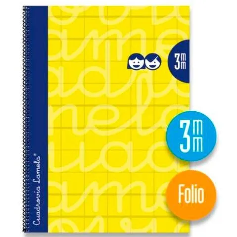 Lamela Cuaderno Espiral 80H Folio 90Gr Cuadrovía 3Mm C/Margen Cubierta Extradura Amarillo -Paquete 5U-