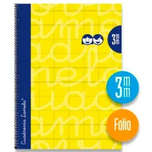 Lamela Cuaderno Espiral 80H Folio 90gr Cuadrovía 3mm Con Margen Cubierta Extradura Amarillo - Paquete 5 Unidades