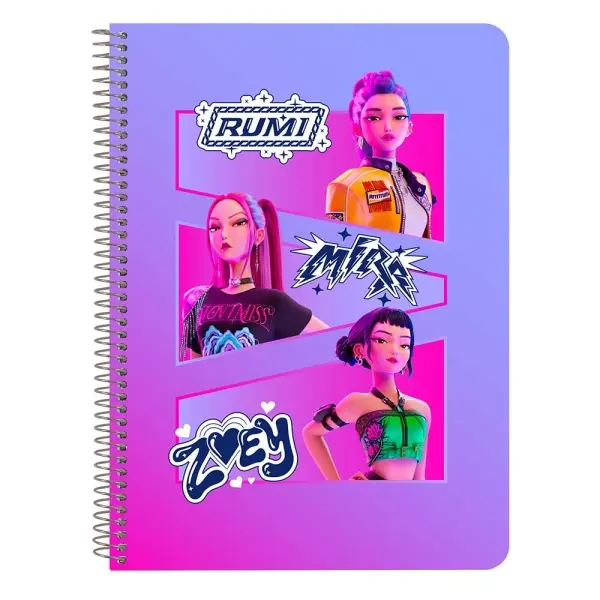 Safta K-Pop Demon Hunters Libreta Espiral 80 Hojas 80g/m2 Cuadricula 4x4mm 15.5x22cm