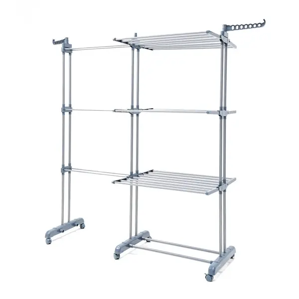 Innovagoods Dolver Xl Tendedero Vertical Extensible Con Ruedas - 30 Barras - Soporta Hasta 45Kg - Plegable - 2 Soportes Para Perchas - Alas Laterables - 141X179X65Cm - Color Gris