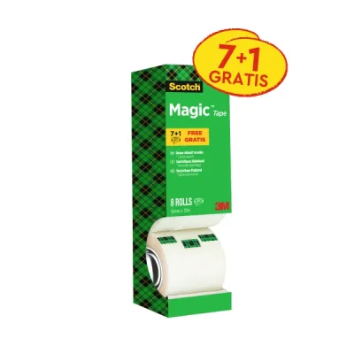 Scotch Magic Cinta Adhesiva Invisible 19mm x 33m - Pack Ahorro de 8 Rollos
