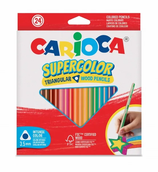 Carioca Supercolor Pack De 24 Lapices De Colores - Cuerpo De Madera Triangular - Colores Intensos Y Gran Opacidad - Mina De 3.5Mm - Colores Surtidos