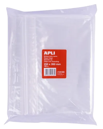 Apli Bolsas Autocierre 250X350mm LDPE Transparentes Pack 100 Unidades