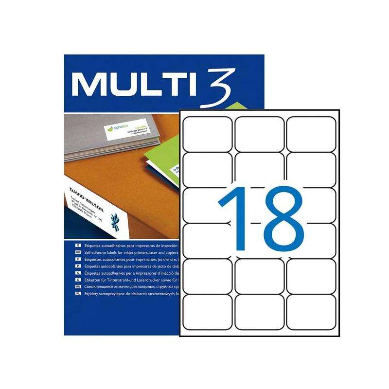 Multi3 Pack De 1800 Etiquetas Blancas Tamaño 63,5X46,6Mm - Cantos Romos - Aptas Para Imprimir