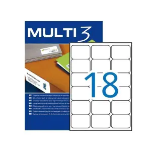 Multi-3 Etiquetas Adhesivas 63,5X46,6mm Inkjet/Láser C/Romos 18 X 100H Blancas
