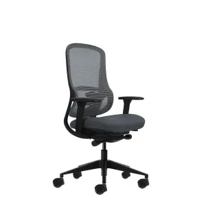 Oqonos Cherg 020 Silla de Oficina Ergonomica con Mecanismo Autobalanceado, Reposabrazos 4D, Asiento Deslizable y Ruedas de Silicona - Gris con Estructura Negra