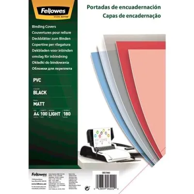 Fellowes Tapas Encuadernación A4 180 Micras PVC Opaco Negro Pack 100 Unidades
