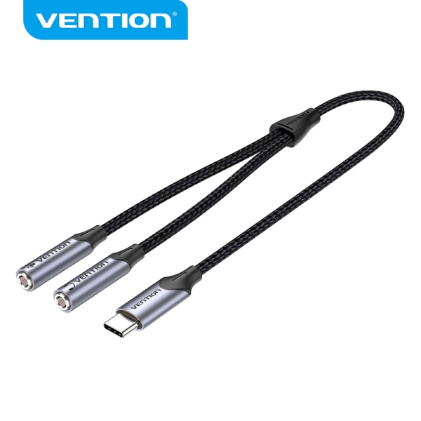 Vention Adaptador Usb-C A Trs - Sonido Hi-Fi - Chip Vt0200 - Carcasa De Aluminio - Antinudos - Resistente Al Desgaste - Color Gris