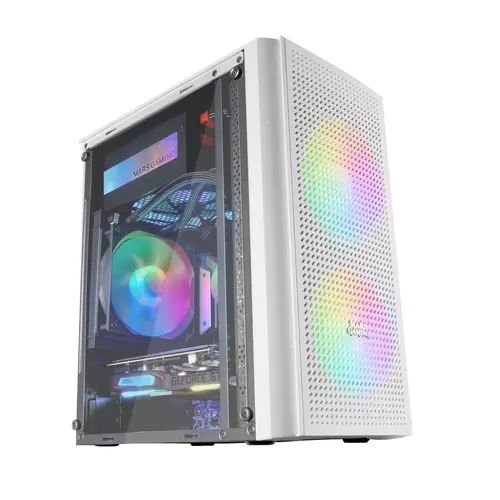 Caja Microatx Gaming Mars Gaming Mc300 White Frontal Mesh 3Xventiladores 120Mm Rgb Lateral De Cristal Templado Sin Fuente De Alimentacion