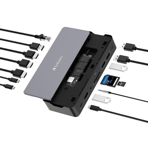 Verbatim Dock Station 15 En 1 Usb-C A 2Xhdmi/1Xdp/1Xrj45/1Xusb-A 3.1/2Xusb-A 3.0/1Xusb-A 2.0/1Xusb-C 3.1/1Xtarjeta Sd/1Xmicro Sd/1Xaudio/1Xranura Ssd/1Xusb-C Pd/1Xusb-C
