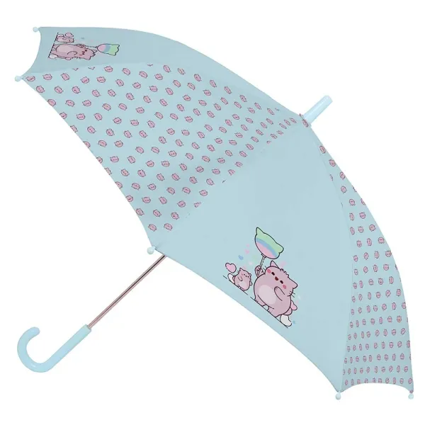 Safta Paraguas Manual 86cm 8 Paneles Asa y Punta PVC Nervios Acero Azul Claro