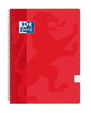 Oxford Cuaderno Espiral Tamaño Folio Cuadricula 4x4mm 80 Hojas Tapa Plástica Rojo