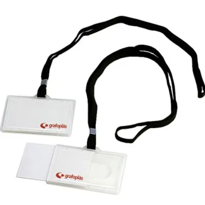 Grafoplás Portadistintivos Inyectado 65X95mm con Cordón Negro - Pack de 50 Unidades