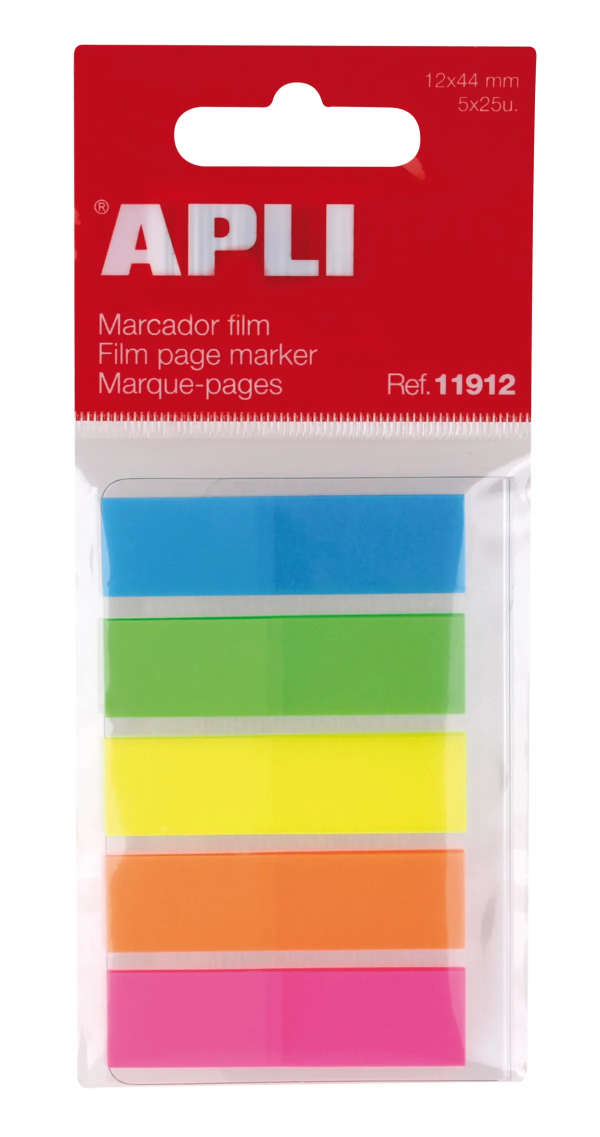 Apli Índices Adhesivos Film 45x12mm, 5 Colores Fluorescentes, 25 Índices por Color