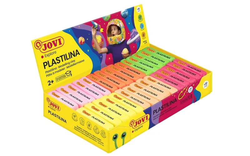 Jovi Expositor De 30 Pastillas De Plastilina 50Gr - Colores Neon - 100% Vegetal - Muy Moldeable - No Se Seca - Mezclables - Color Surtido