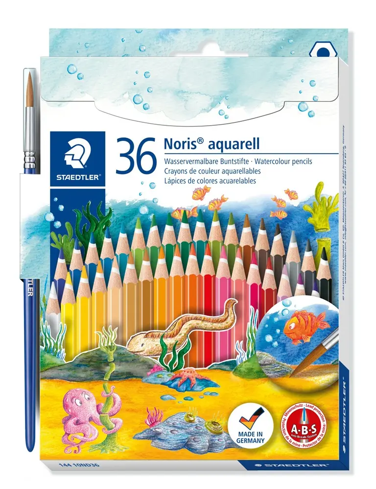 Staedtler Noris Aquarell Pack de 36 Lápices Hexagonales de Colores con Pincel