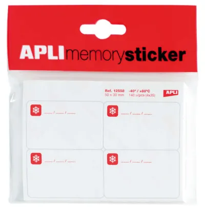 Apli Pack de 140 Etiquetas para Congelar 50x30mm - Adhesivo Removible - Color Blanco