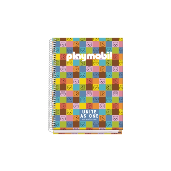 Dohe Playmobil Unite As One Cuaderno Espiral A5 100 Hojas Cuadricula 5Mm - Tapa Dura Impresa A Todo Color Y Plastificada En Brillo - Bandas De Color
