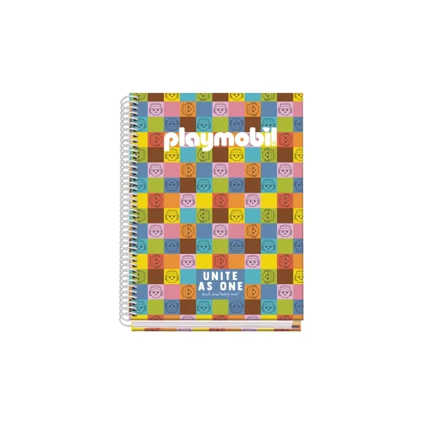 Dohe Playmobil Unite As One Cuaderno Espiral A5 100 Hojas Cuadricula 5Mm - Tapa Dura Impresa A Todo Color Y Plastificada En Brillo - Bandas De Color