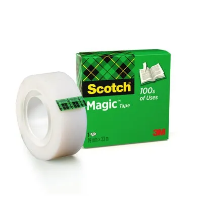 Scotch Magic Tape Cinta Adhesiva Invisible 19Mmx33M - Acabado Mate Invisible - Perfecta Para Etiquetado - Facil De Usar