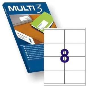 Multi-3 Etiquetas Adhesivas 97X67,7Mm Inkjet/Láser C/Rectos 8 X 100H Blanco