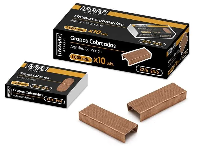 Ingraf Caja De 1000 Grapas 22/6 - Alambre De Alta Calidad - Cobreadas