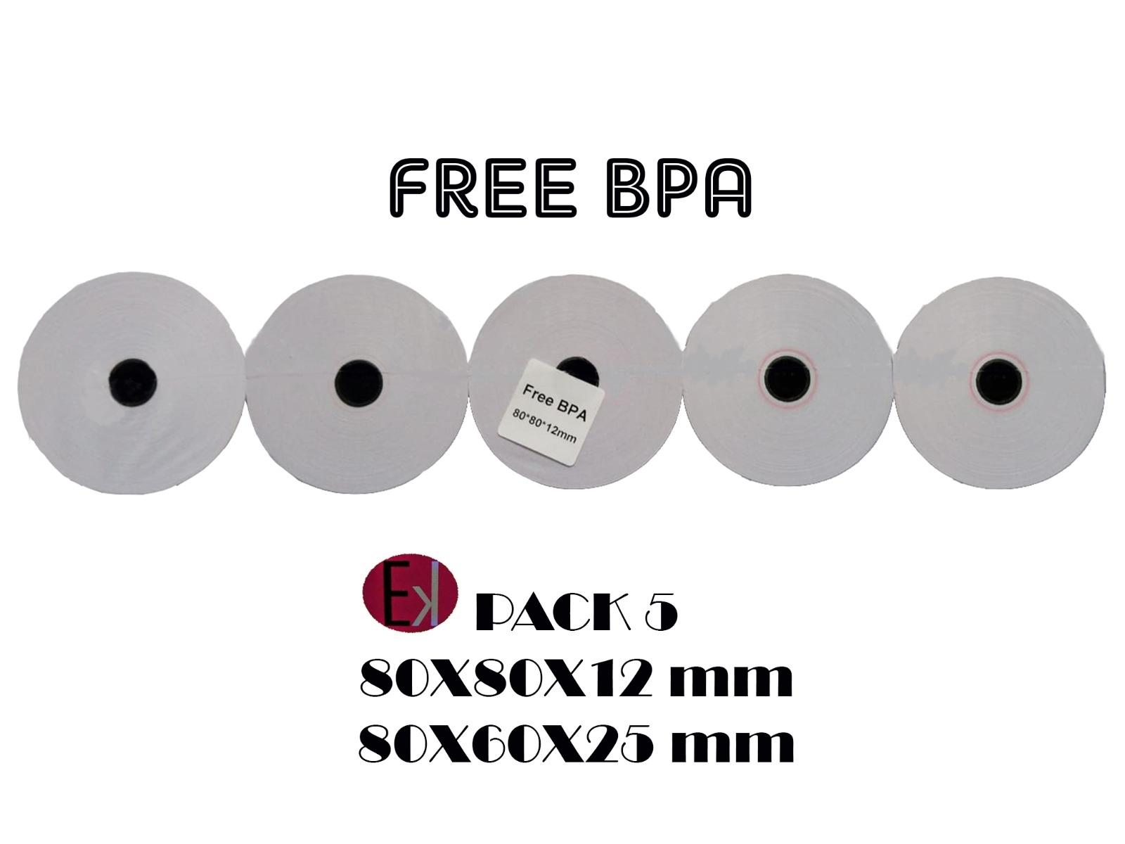 Ekrit Rollo Térmico Sin Bpa 80X80X12Mm 65Grs Caja Completa-50U-